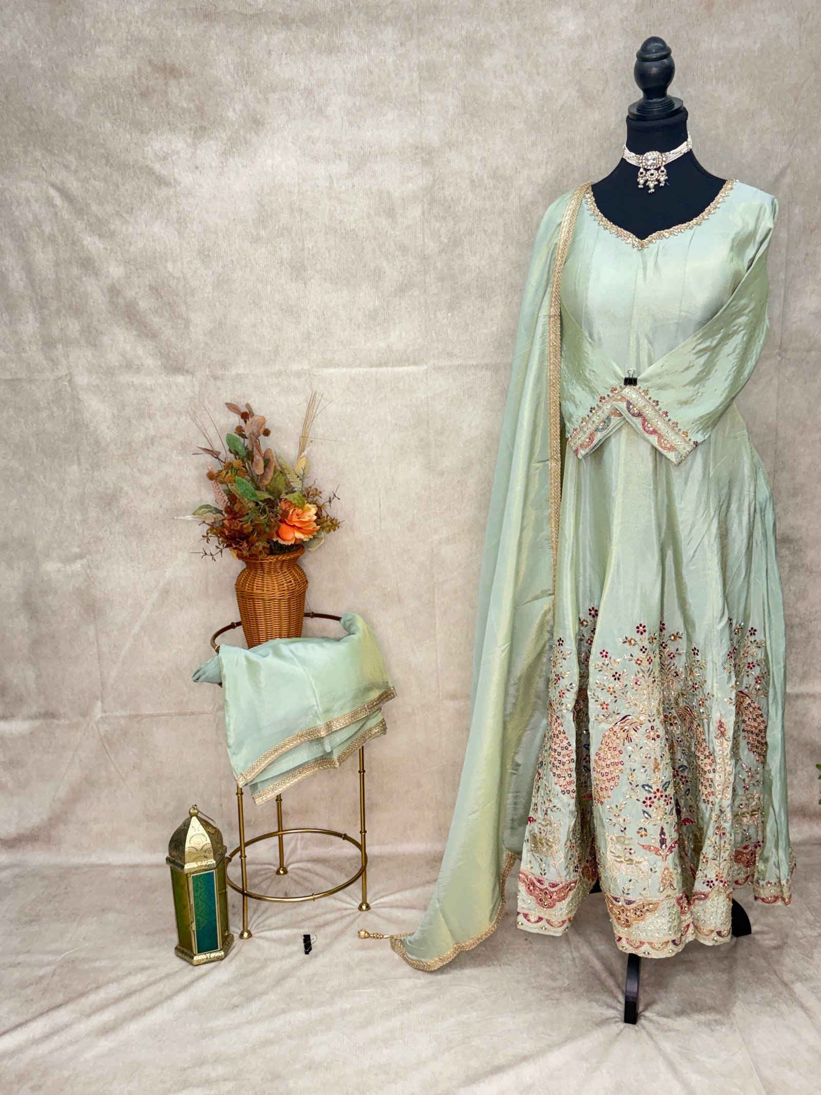 Pastel Mint Green Anarkali Palazzo Set ( SIZE 40 )